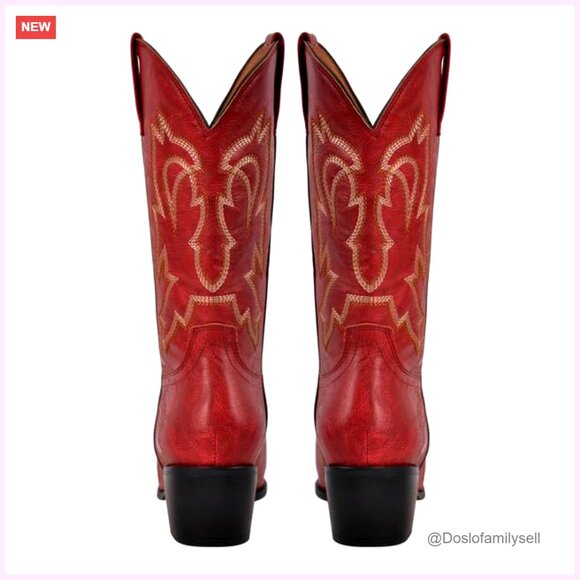 Vegan Leather Cowboy Boots, Pointed Toe, Mid-Calf, 2-3 Inch Heel, US Size - Picture 6 of 7